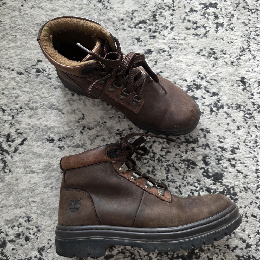 Vintage Timberland Leather Hiking Boots Lace Up Womens 6.5 Brown Granola